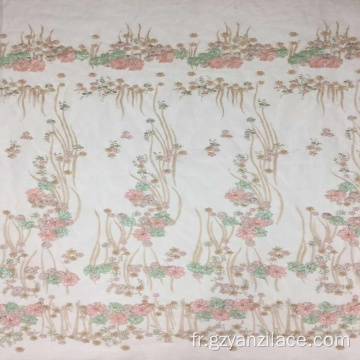 Tissu de filet de broderie perlé vert rose